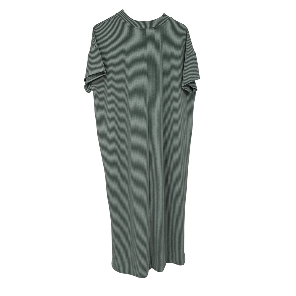 Three Bird Nest Ribbed Maxi Dress Sage Green Large Short Sleeve Pockets NWT
